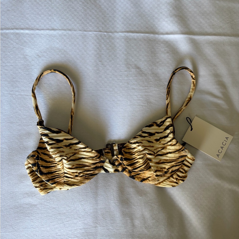 acacia swimwear Tiger-Print Underwire Bikini Top in Yellow and Tan